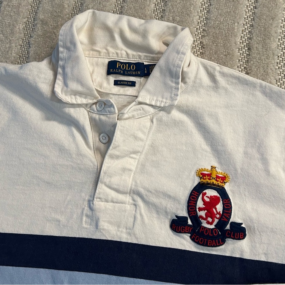 Polo Ralph Lauren Crest Embroidered Striped Cotton Jersey Rugby Shirt - L - Picture 4 of 12